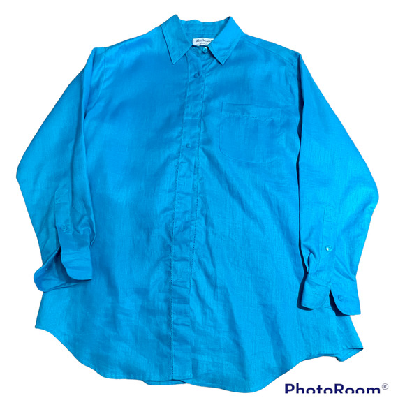 Westbound Petite 100% Linen Blue Button Front Top Women's Sz PL S1055-01 - Picture 2 of 11